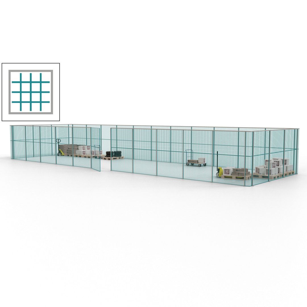 Maschinen Schutzgitter - Hallentrennwand - Sicherheitszaun - Tür - 42 m - 2.200 x 16.900 x 4.900 mm (HxBxT) - enzianblau