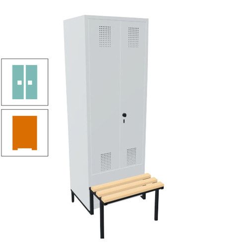 Doppel-Spind, Garderobenschrank, Buche Sitzbank integriert, 2 Abteile a 400 mm, Korpus anthrazitgrau, Tür anthrazitgrau, 1.850 x 800 x 815 mm (HxBxT)