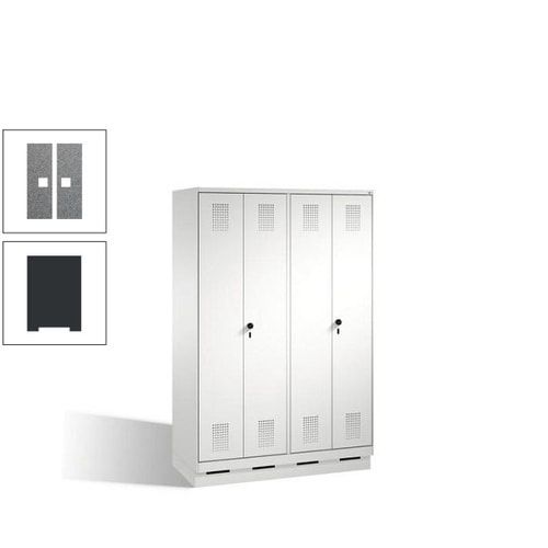 Doppel-Spind, Doppeltüren, Garderobenschrank mit Sockel, 4 Abteile a 300 mm, Korpus anthrazitgrau, Tür anthrazitgrau, 1.800 x 1.200 x 500 mm (HxBxT)
