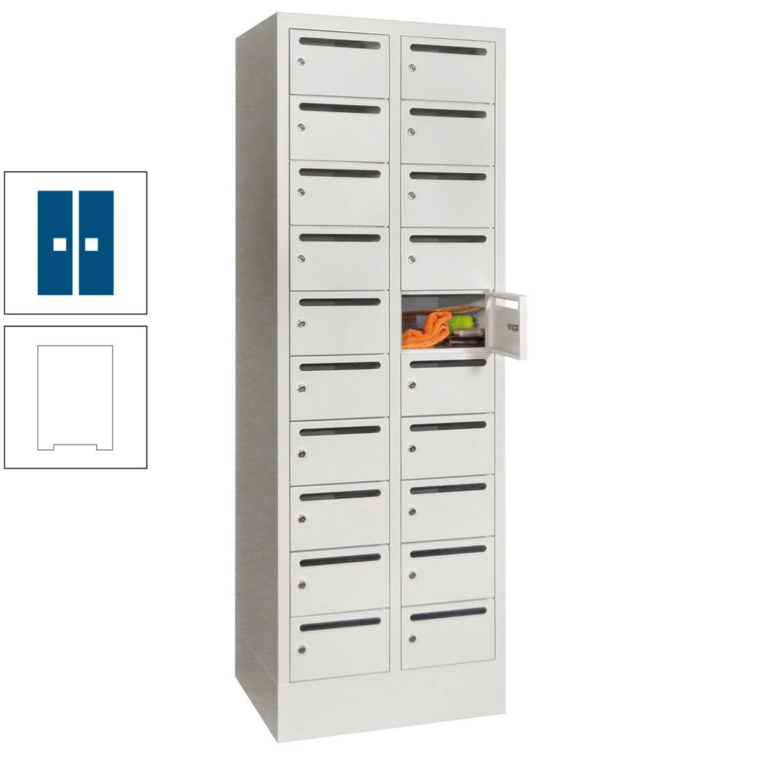 Postverteilerschrank, Schließfachschrank, 2 Abteile a 300 mm, 20 Fächer, 1.850 x 600 x 500 mm (HxBxT), Korpus anthrazitgrau, Front anthrazitgrau