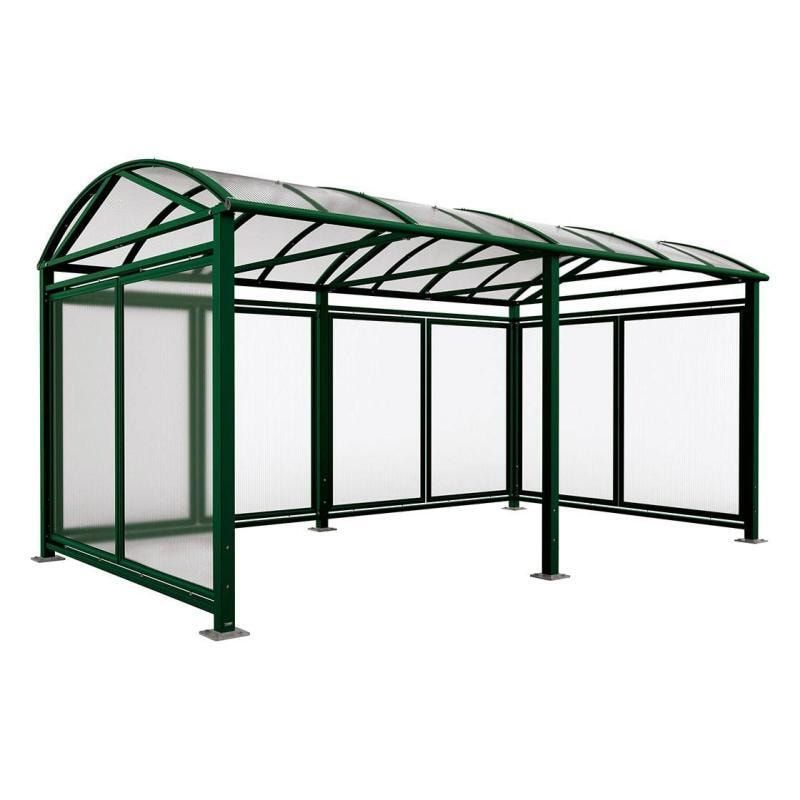 Fahrradüberdachung mit Erweiterung, Seitenverkleidung, Rückwand, Entwässerung, Bodenplatten, 2.640 x 5.040 x 2.830 mm (HxBxT), enzianblau (RAL 5010)