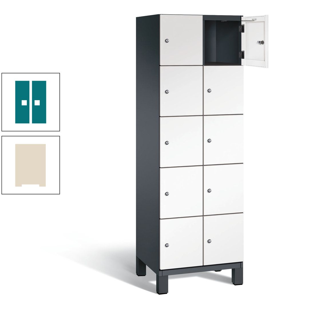 Fächerschrank, Stahlschrank, 10 Fächer, Türöffnungsbegrenzer, Füße, 1.980 x 600 x 525 mm (HxBxT), Korpus anthrazitgrau, Front anthrazitgrau