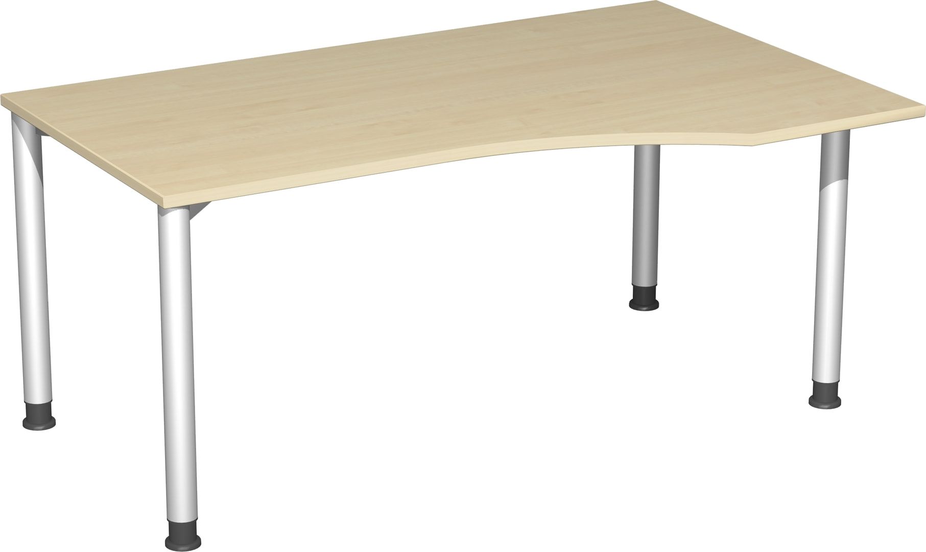 Eckschreibtisch mit einseitig verkürzten Füßen, 4-Fuß Flex, Ecke rechts, Höhe 680-800 mm, 1.600 x 1.000 mm (BxT), Gestell anthrazit, Ahorn