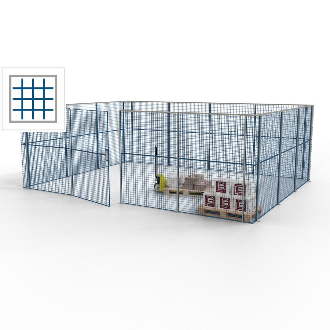 Maschinen Schutzgitter - Hallentrennwand - Sicherheitszaun - Tür - 21 m - 2.200 x 6.400 x 4.900 mm (HxBxT) - enzianblau