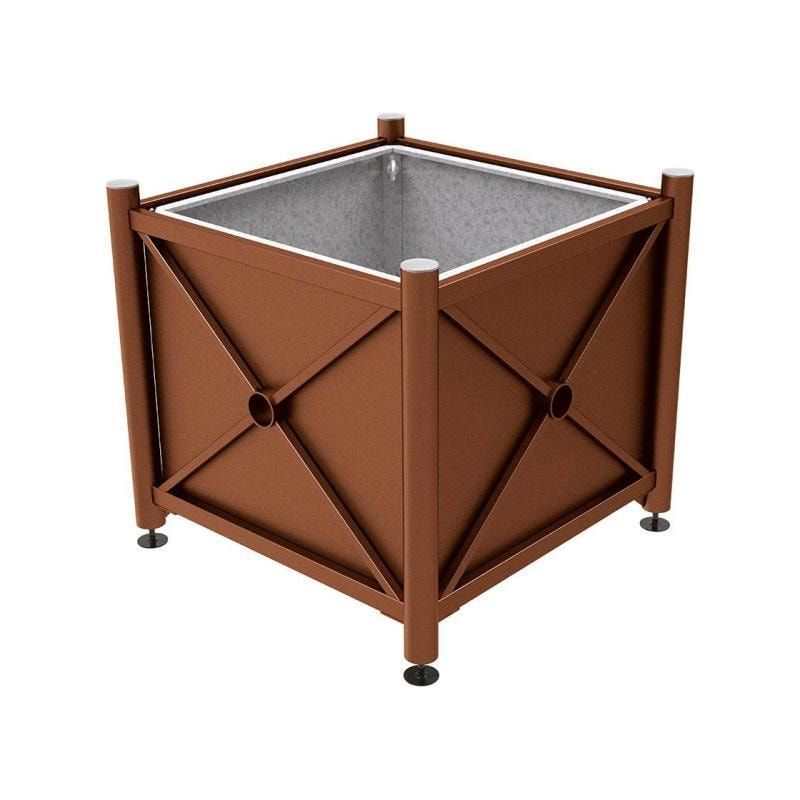 Pflanzbehälter, fvz.Stahl, innen feuerverzinkt, Verladungsgriffe, verstellbare Füße, Kopf Agora, 900 x 1.000 x 1.000 mm (HxBxT), enzianblau