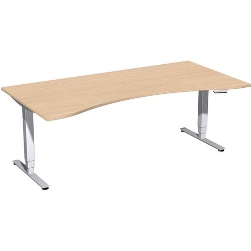 Ergo-Schreibtisch, Elektro Pro+, elektronisch höhenverstellbar, 625-1.285 x 1.600 x 1.000 mm (HxBxT), Gestell silber, Dekor Ahorn