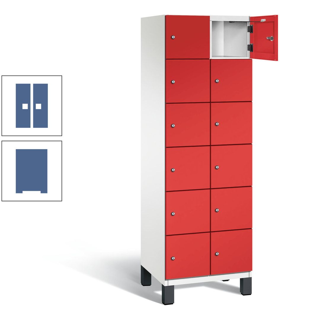 Fächerschrank, Stahlschrank, 12 Fächer, Türöffnungsbegrenzer, Füße, 1.980 x 600 x 525 mm (HxBxT), Korpus anthrazitgrau, Front anthrazitgrau