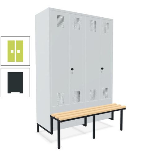 Doppel-Spind, Garderobenschrank, Buche Sitzbank integriert, 4 Abteile 300 mm, Korpus anthrazitgrau, Tür anthrazitgrau, 1.850 x 1.200 x 815 mm (HxBxT)