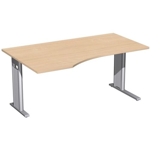 Eckschreibtisch, Ecke links, Füße einseitig verkürzt, C-Fuß Pro, 720 x 1.600 x 1.000 mm (HxBxT), Gestell silber, Dekor Ahorn