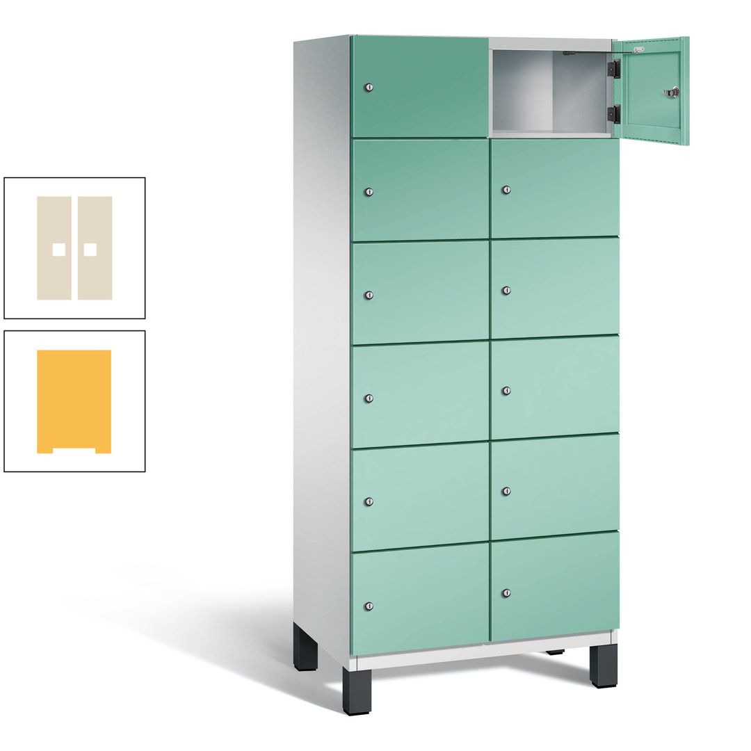 Fächerschrank, Stahlschrank, 12 Fächer, Türöffnungsbegrenzer, Füße, 1.980 x 800 x 525 mm (HxBxT), Korpus anthrazitgrau, Front anthrazitgrau