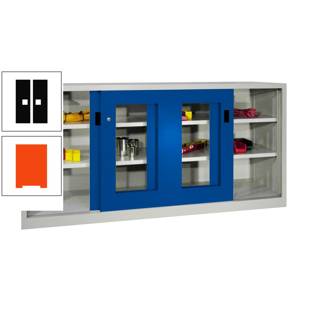Schiebetürenschrank - Sichtfenstertüren - 1.000x2.000x400 mm (HxBxT) - 4 Böden, gepulvert - Zylinderschloss - anthrazitgrau