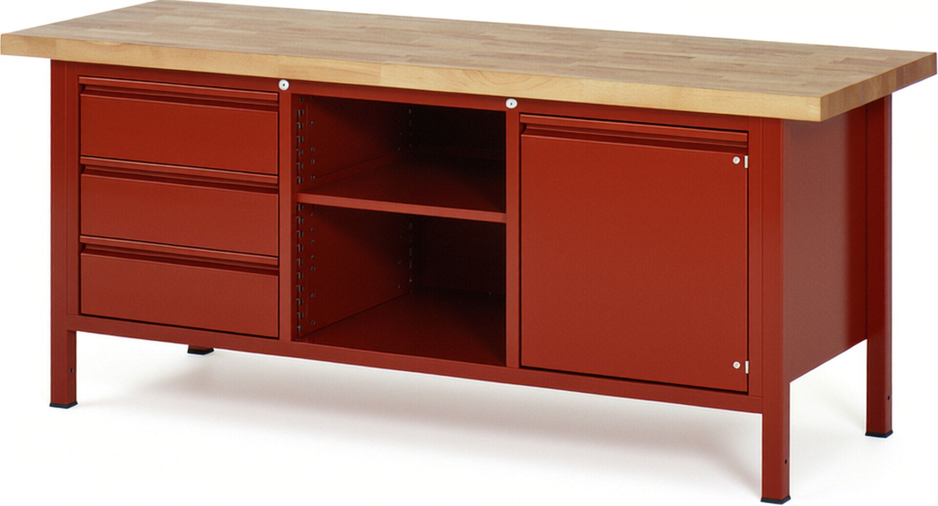Werkbank - 3 Schubladen - 180:3 - 1 Schrank - höhenverstellbar 840 - 1.040 mm - 2.000 x 700 mm (BxT) - 1,25 t - Buche - Anthrazitgrau