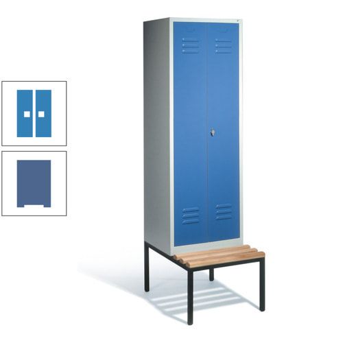 Doppel-Spindschrank, Buche Sitzbank untergebaut, 2 Abteile a 300 mm, Korpus lichtgrau, Tür anthrazitgrau, 2.090 x 610 x 815 mm (HxBxT)