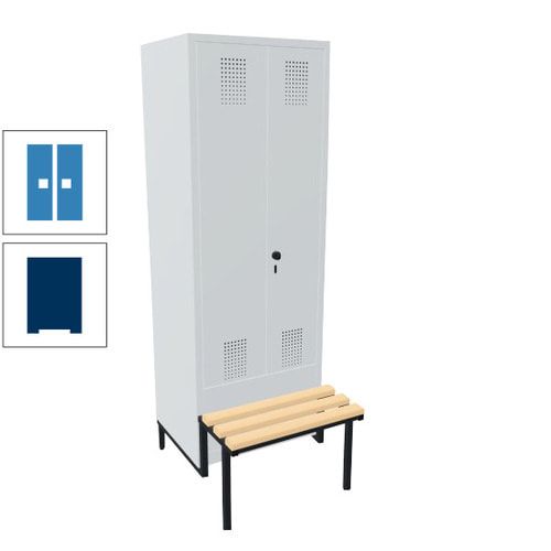 Doppel-Spind, Garderobenschrank, Buche Sitzbank integriert, 2 Abteile a 400 mm, Korpus anthrazitgrau, Tür anthrazitgrau, 1.850 x 800 x 815 mm (HxBxT)
