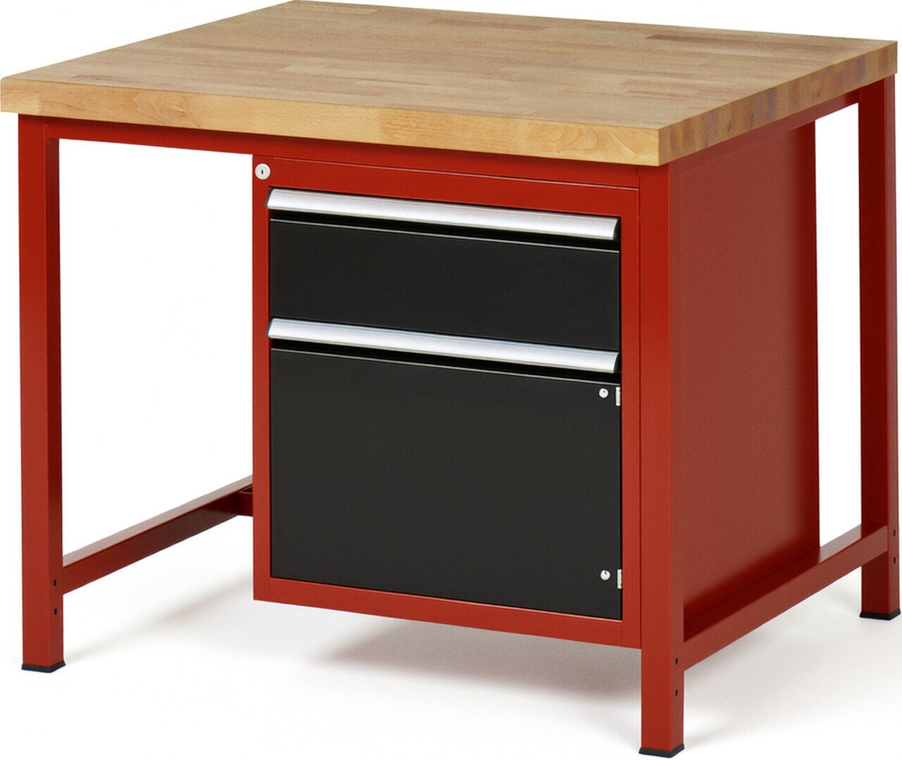 Werkbank, 1 Schrank - 1 Schublade - Teilauszug - 180:1 - Höhe 840-1.040 mm - 1.000 x 900 mm - 1.250 kg - Buche - Anthrazitgrau