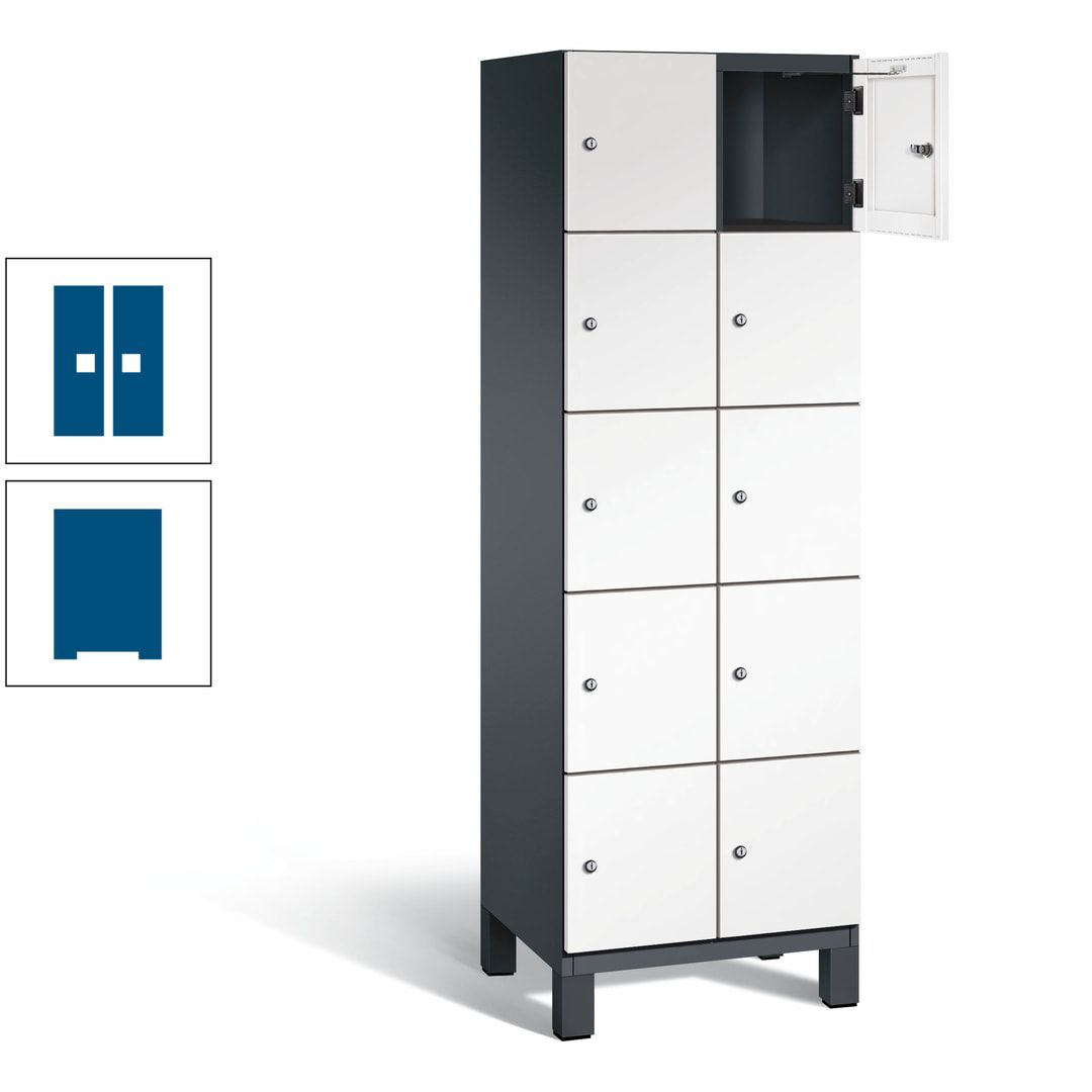 Fächerschrank, Stahlschrank, 10 Fächer, Türöffnungsbegrenzer, Füße, 1.980 x 600 x 525 mm (HxBxT), Korpus anthrazitgrau, Front anthrazitgrau