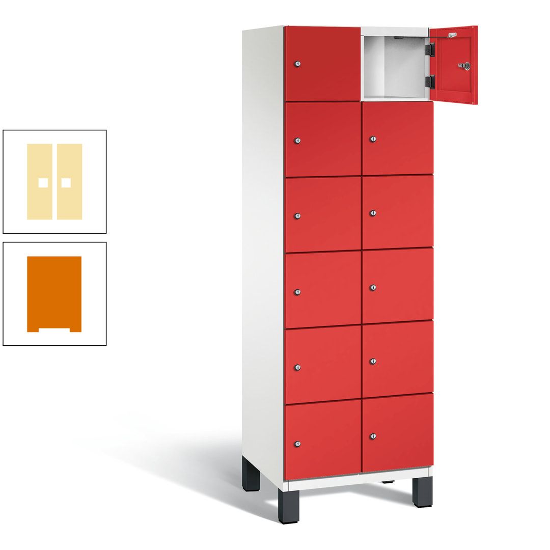 Fächerschrank, Stahlschrank, 12 Fächer, Türöffnungsbegrenzer, Füße, 1.980 x 600 x 525 mm (HxBxT), Korpus anthrazitgrau, Front anthrazitgrau