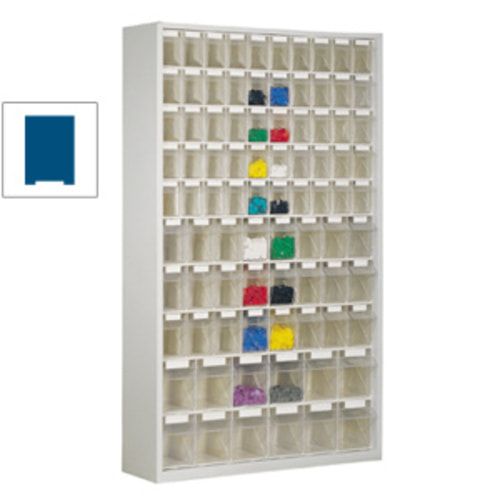 Magazinschrank mit Sichtlagerkästen - 2.000x1.270x250 mm - 154 Kästen - enzianblau