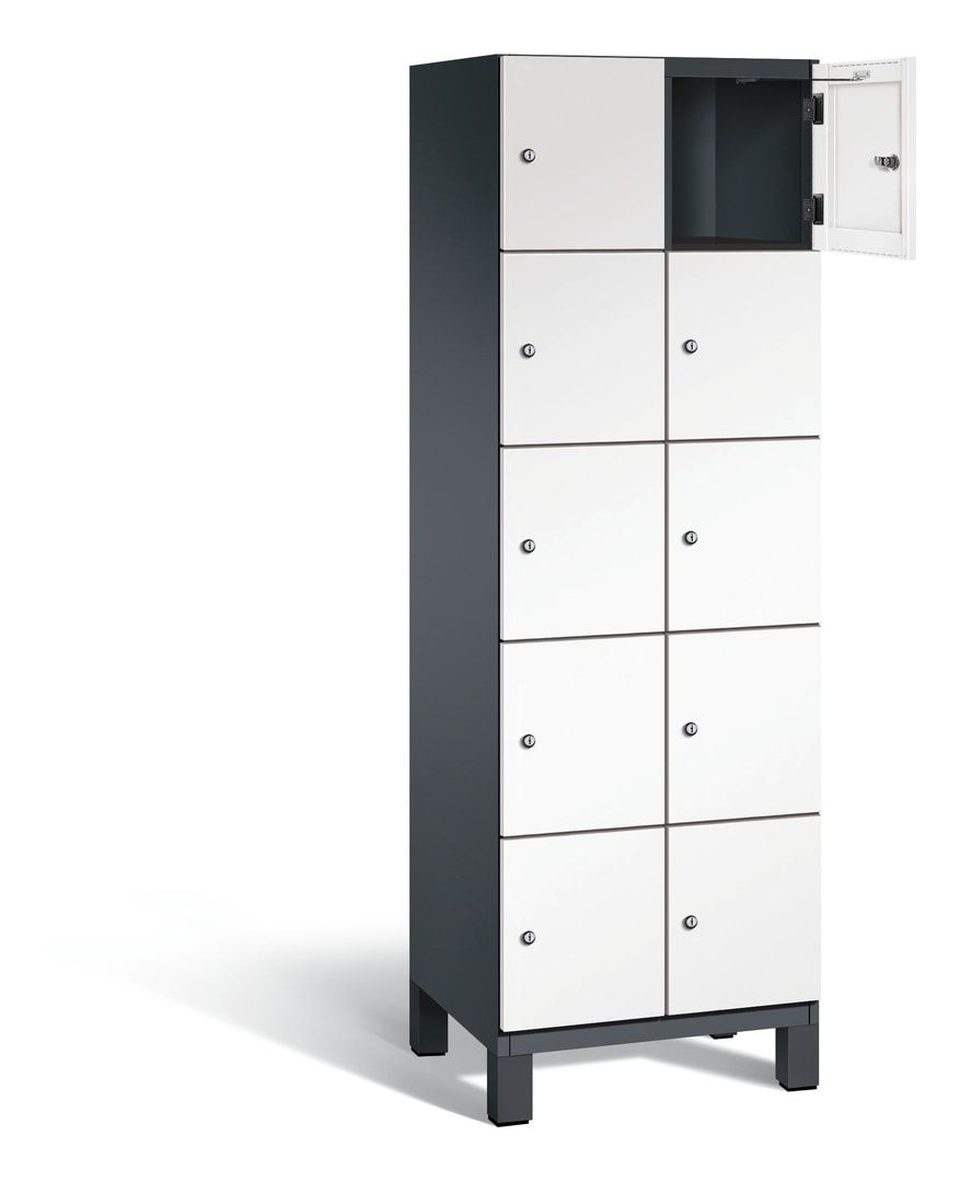 Fächerschrank, Stahlschrank, 10 Fächer, Türöffnungsbegrenzer, Füße, 1.980 x 600 x 525 mm (HxBxT), Korpus anthrazitgrau, Front anthrazitgrau