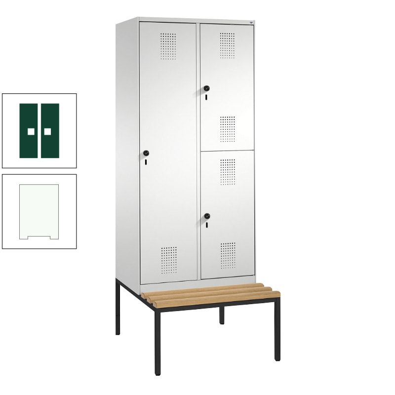 Garderobenschrank, Spind ein- und doppelstöckig Sitzbank, 2 Abteile, 3 Fächer, 2.090 x 800 x 500 mm (HxBxT), Front anthrazitgrau, Korpus anthrazitgrau