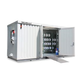 Isolierter Gefahrstoffcontainer - 2.520 x 5.080 x 2.170 mm (HxBxT) - Auffangvolumen 1.450 l - mit Lüftersteuerung - Türausführung wählbar