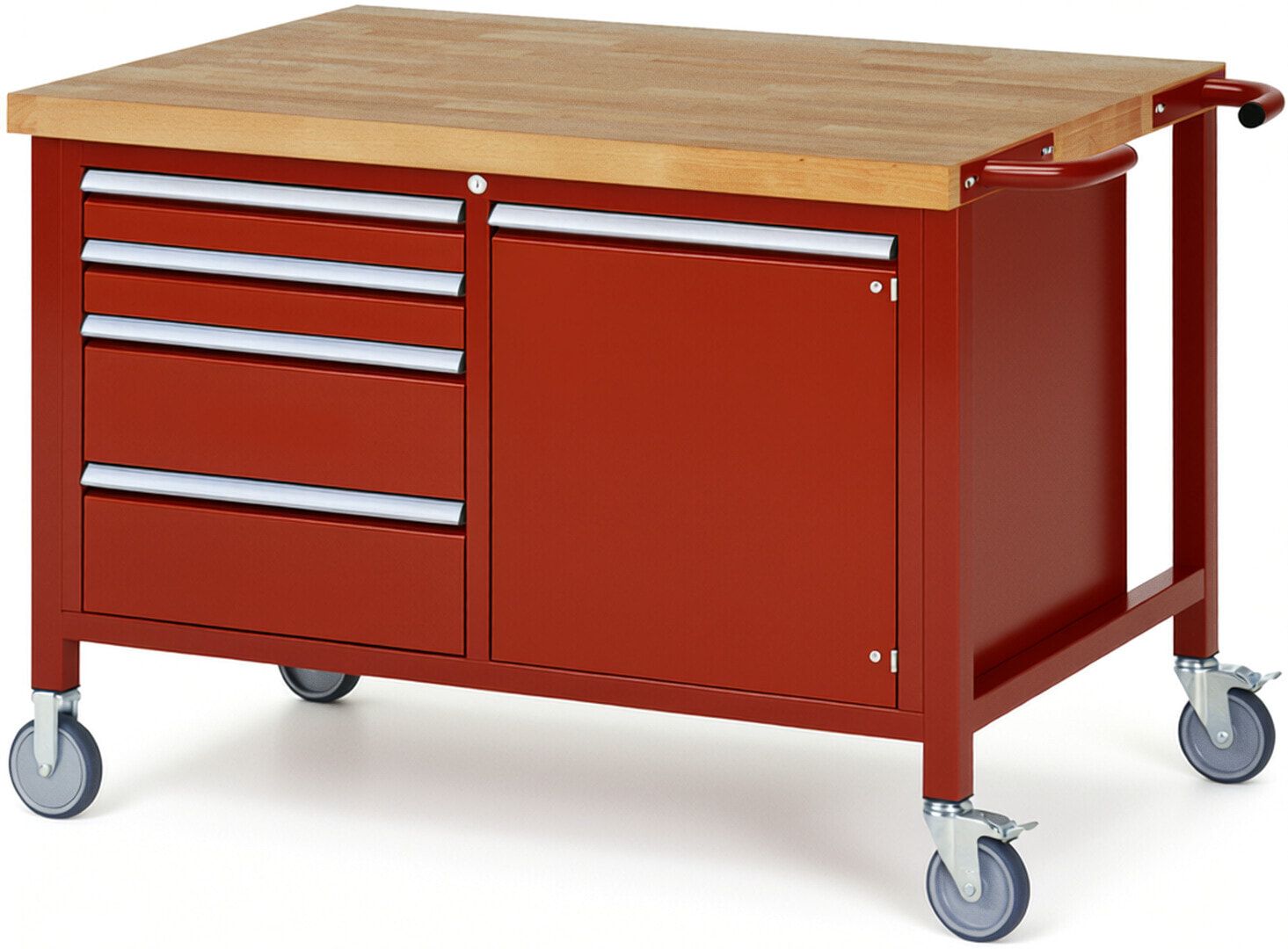 Mobile Werkbank, Schrank - 4 Schubladen - Teilauszug - 90:2/180:2 - Höhe 920-1.120 mm - 1.250 x 900 mm - 450 kg - Anthrazitgrau