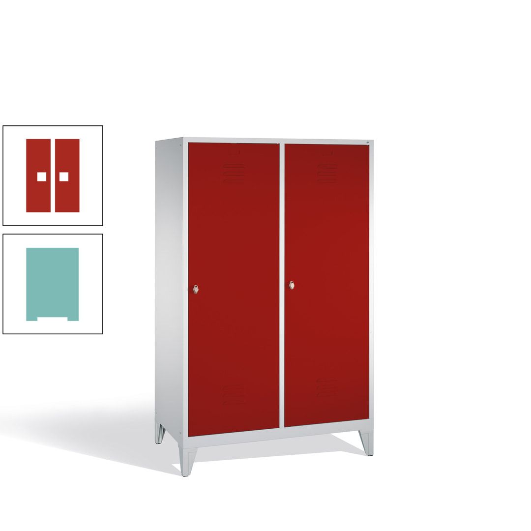 Doppel-Spind mit 2 Großtüren, Garderobenschrank mit Füßen, 4 Abteile a 300 mm, Korpus anthrazitgrau, Tür anthrazitgrau, 1.850 x 1.190 x 500 mm (HxBxT)