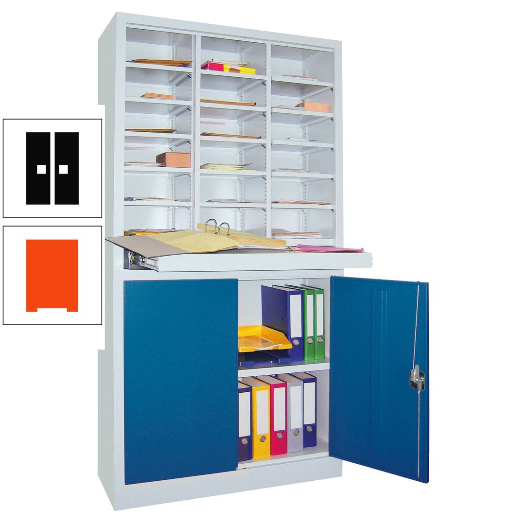 Aktenschrank - Büroschrank mit Sortierstation - 18 Fächer Ordnungsregal - Ausziehboden - 1.950 x 1.000 x 400 mm (HxBxT) - anthrazitgrau
