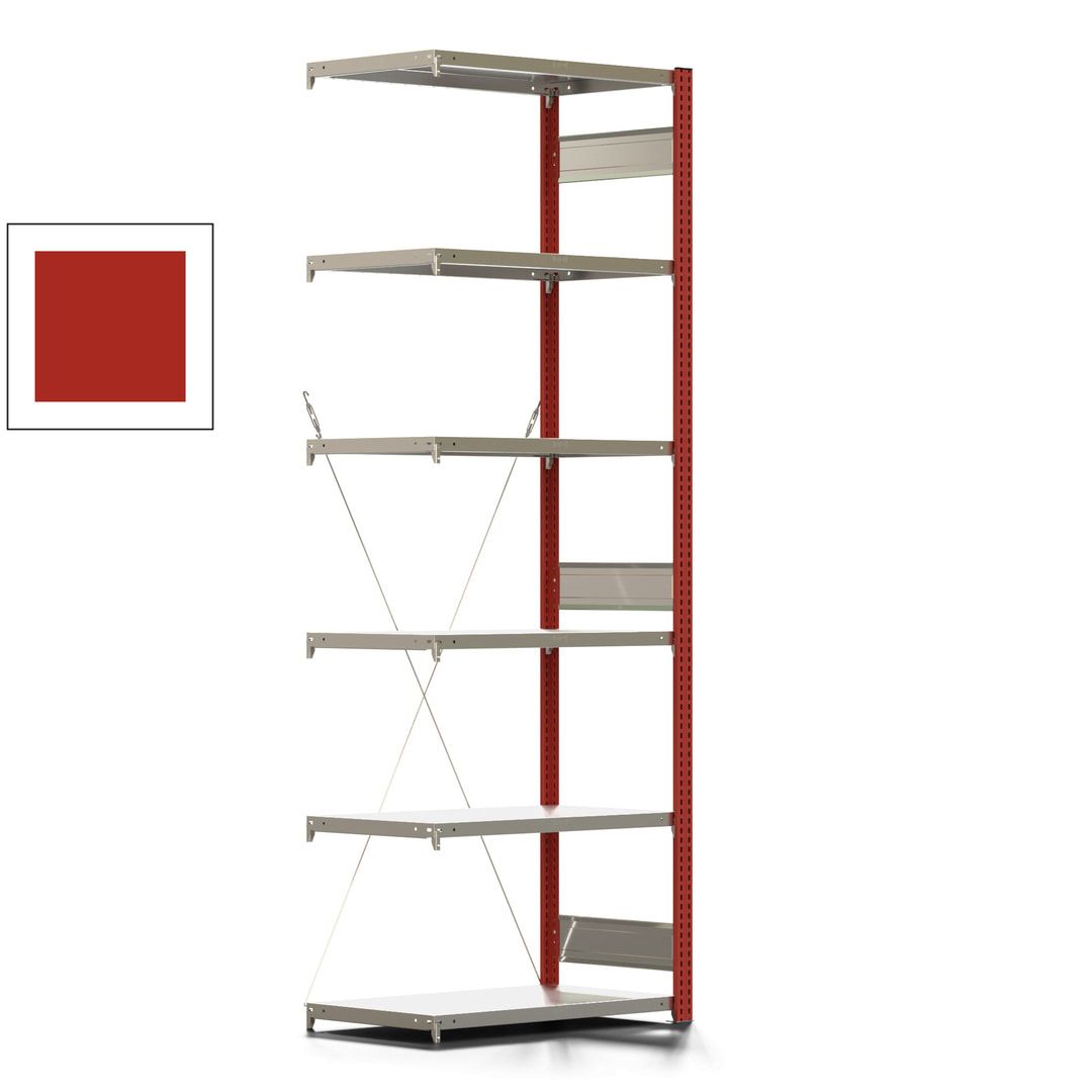 Fachbodenregal mit Tiefenriegel - 350 kg - 2.500 x 875 x 526 mm (HxBxT) - Anbauregal - 6 Böden - enzianblau - Lagerregal - Steckregal BERT