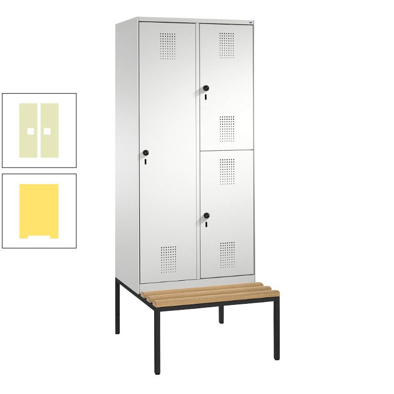 Garderobenschrank, Spind ein- und doppelstöckig Sitzbank, 2 Abteile, 3 Fächer, 2.090 x 800 x 500 mm (HxBxT), Front anthrazitgrau, Korpus anthrazitgrau
