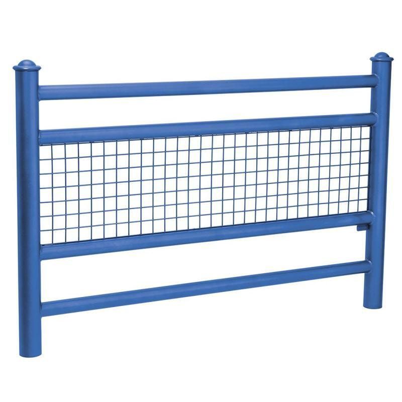 Geländer 2 Stahlrohre und Gitter - 1.000 x 1.572 mm - Pfosten mit Edelstahlkopf - Farbe enzianblau - Außengeländer Systemgeländer