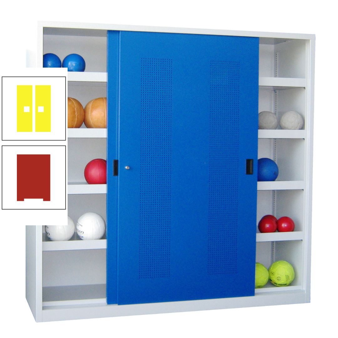 Ballschrank - Schiebetüren mit Lochfeld - Trennwand - 8 Böden - 1.950x2.000x600 mm (HxBxT) - anthrazitgrau