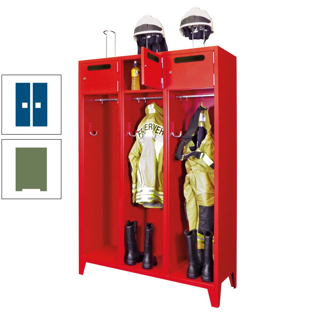 Feuerwehrschrank - 3 Abteile - Ablagefach mit Tür, Einwurfschlitz - 2.100 x 1.230 x 500 mm (HxBxT) - anthrazitgrau