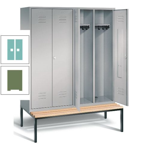 Doppel-Spindschrank, Buche Sitzbank untergebaut, 4 Abteile a 400 mm, Korpus lichtgrau, Tür anthrazitgrau, 2.090 x 1.590 x 815 mm (HxBxT)