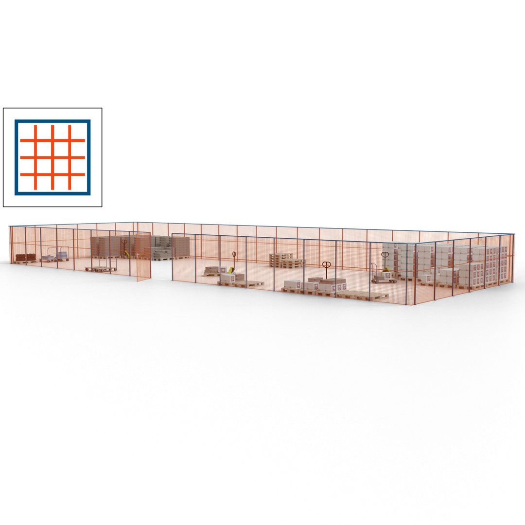 Maschinen Schutzgitter - Hallentrennwand - Sicherheitszaun - Tür - 69 m - 2.200 x 19.900 x 15.400 mm (HxBxT) - enzianblau