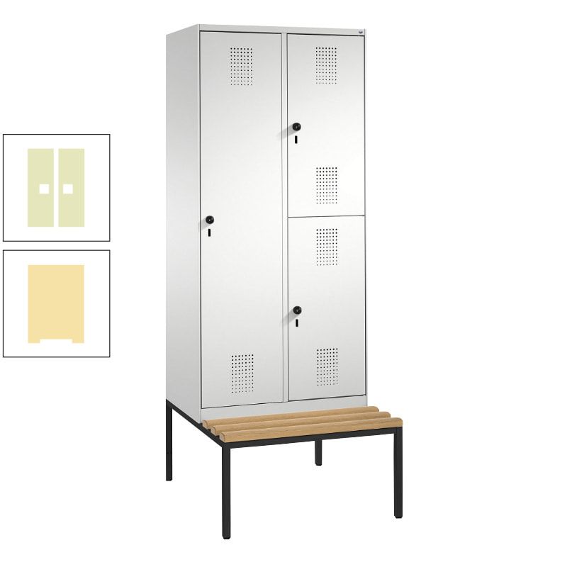 Garderobenschrank, Spind ein- und doppelstöckig Sitzbank, 2 Abteile, 3 Fächer, 2.090 x 800 x 500 mm (HxBxT), Front anthrazitgrau, Korpus anthrazitgrau