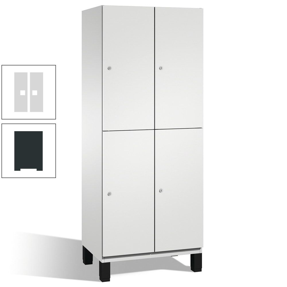 Fächerschrank, Stahlschrank, doppelstöckig, 4 Fächer, Füße, Korpus anthrazitgrau, Tür anthrazitgrau, 1.980 x 600 x 525 mm (HxBxT)