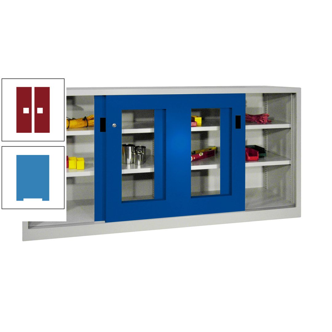 Schiebetürenschrank - Sichtfenstertüren - 1.000x2.000x400 mm (HxBxT) - 4 Böden, gepulvert - Zylinderschloss - anthrazitgrau