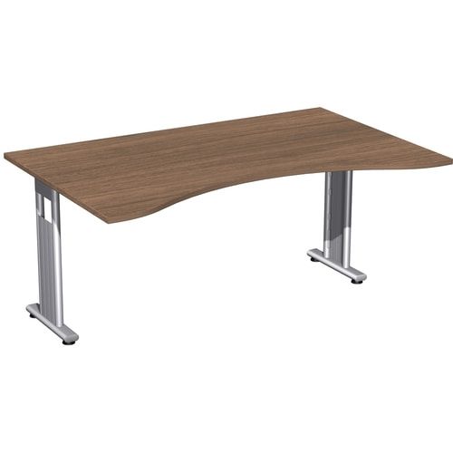 Schreibtisch, C-Fuß Flex, Ergo, Füße einseitig verkürzt, 720 x 1.600 x 1.000 mm (HxBxT), Bürotisch, Konferenztisch, Gestell silber, Dekor Ahorn