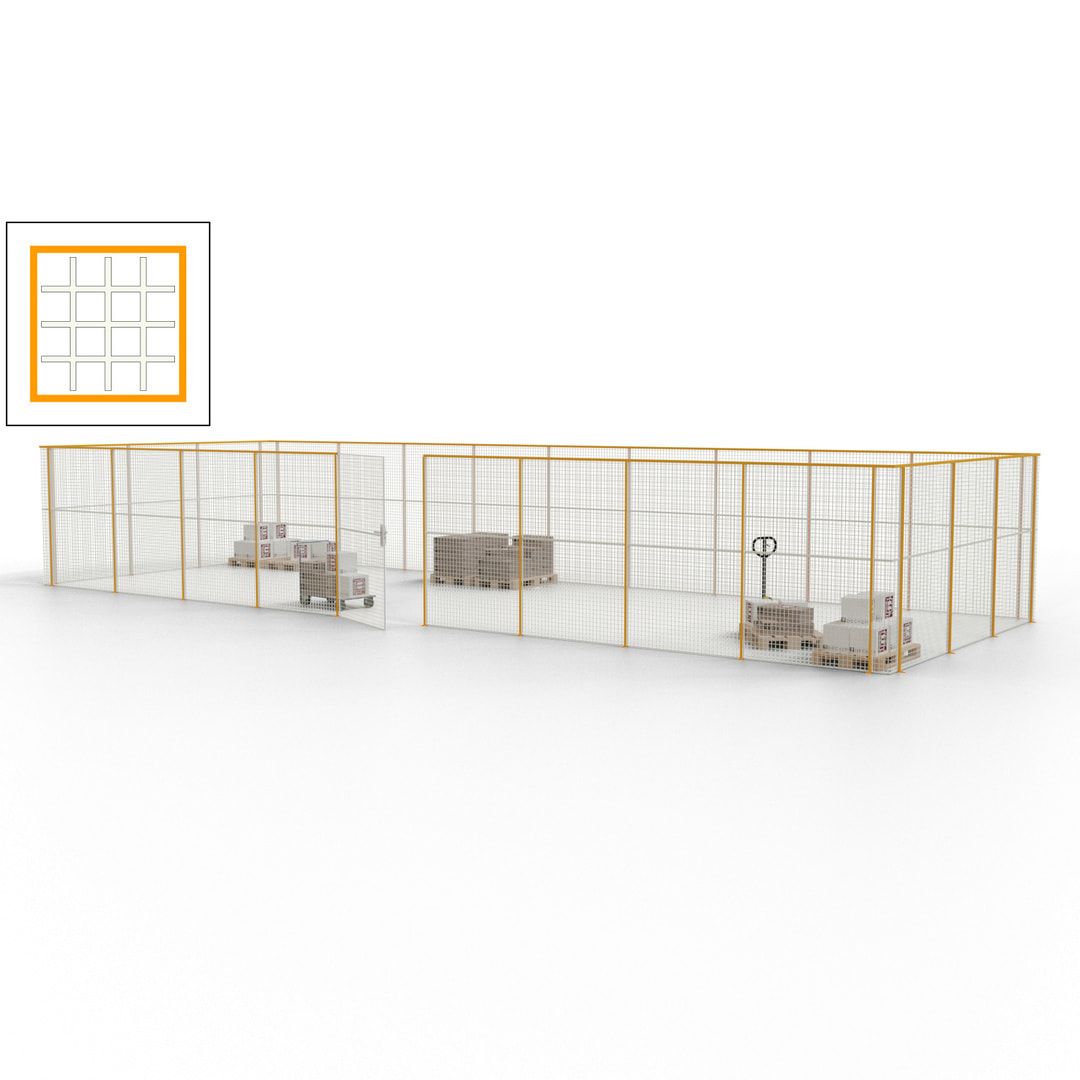 Maschinen Schutzgitter - Hallentrennwand - Sicherheitszaun - Tür - 36 m - 2.200 x 13.900 x 4.900 mm (HxBxT) - enzianblau