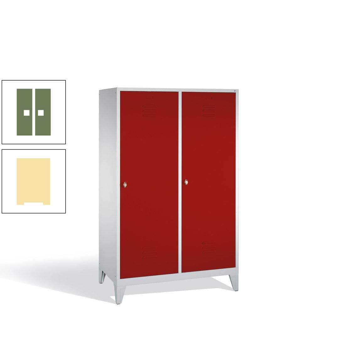 Doppel-Spind mit 2 Großtüren, Garderobenschrank mit Füßen, 4 Abteile a 300 mm, Korpus anthrazitgrau, Tür anthrazitgrau, 1.850 x 1.190 x 500 mm (HxBxT)