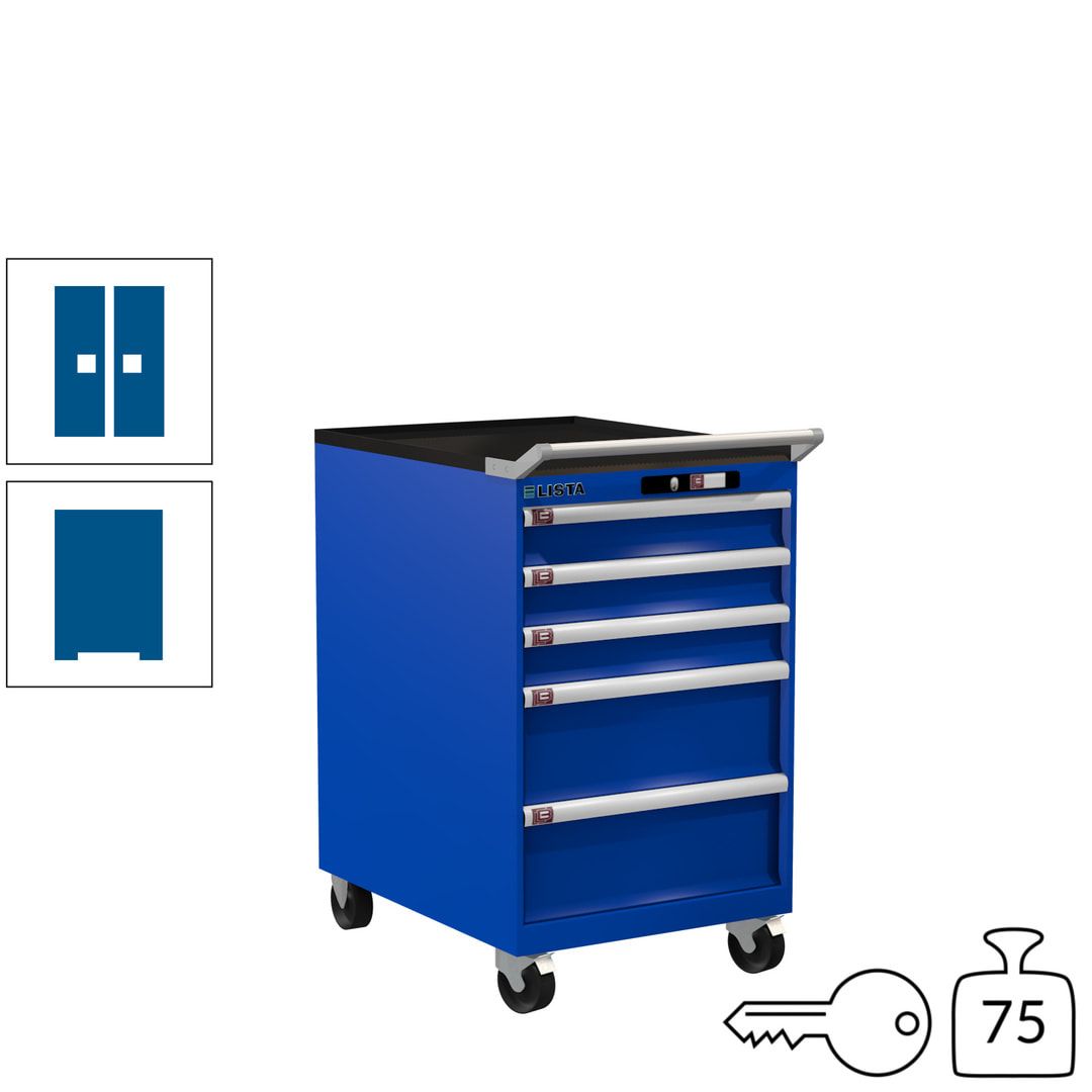 Lista Schubladenschrank - 14.397.010 - 990 x 564 x 725 mm (HxBxT) - 5 Schubladen - 75 kg - Key Lock - lichtblau (RAL 5012)
