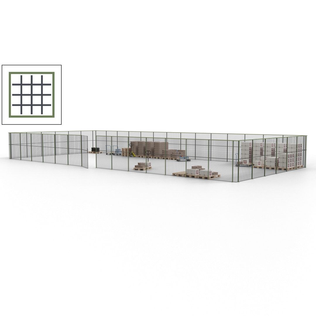 Maschinen Schutzgitter - Hallentrennwand - Sicherheitszaun - Tür - 60 m - 2.200 x 21.400 x 9.400 mm (HxBxT) - enzianblau