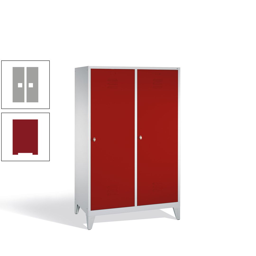 Doppel-Spind mit 2 Großtüren, Garderobenschrank mit Füßen, 4 Abteile a 300 mm, Korpus anthrazitgrau, Tür anthrazitgrau, 1.850 x 1.190 x 500 mm (HxBxT)
