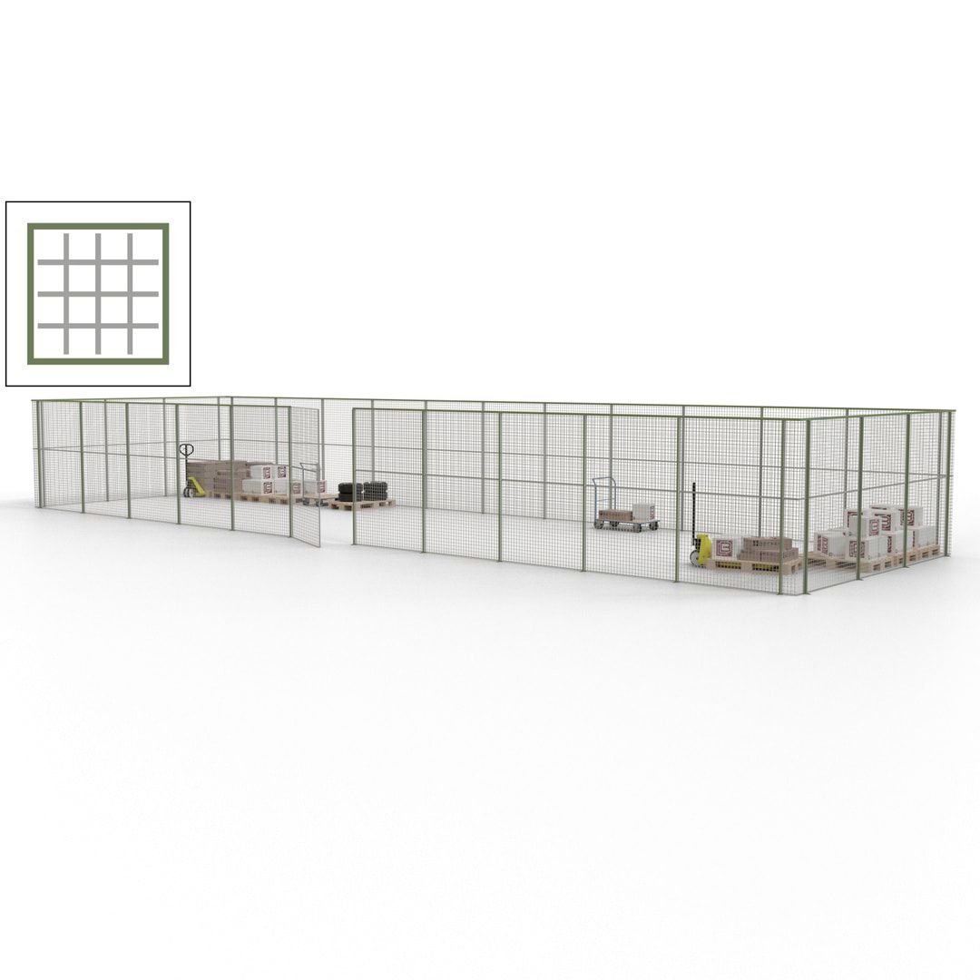 Maschinen Schutzgitter - Hallentrennwand - Sicherheitszaun - Tür - 42 m - 2.200 x 16.900 x 4.900 mm (HxBxT) - enzianblau