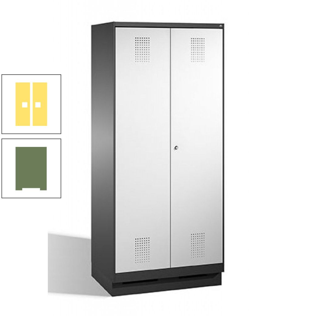 Doppel-Spind, Doppeltüren, Garderobenschrank mit Sockel, 2 Abteile a 400 mm, Korpus anthrazitgrau, Tür anthrazitgrau, 1.800 x 800 x 500 mm (HxBxT)