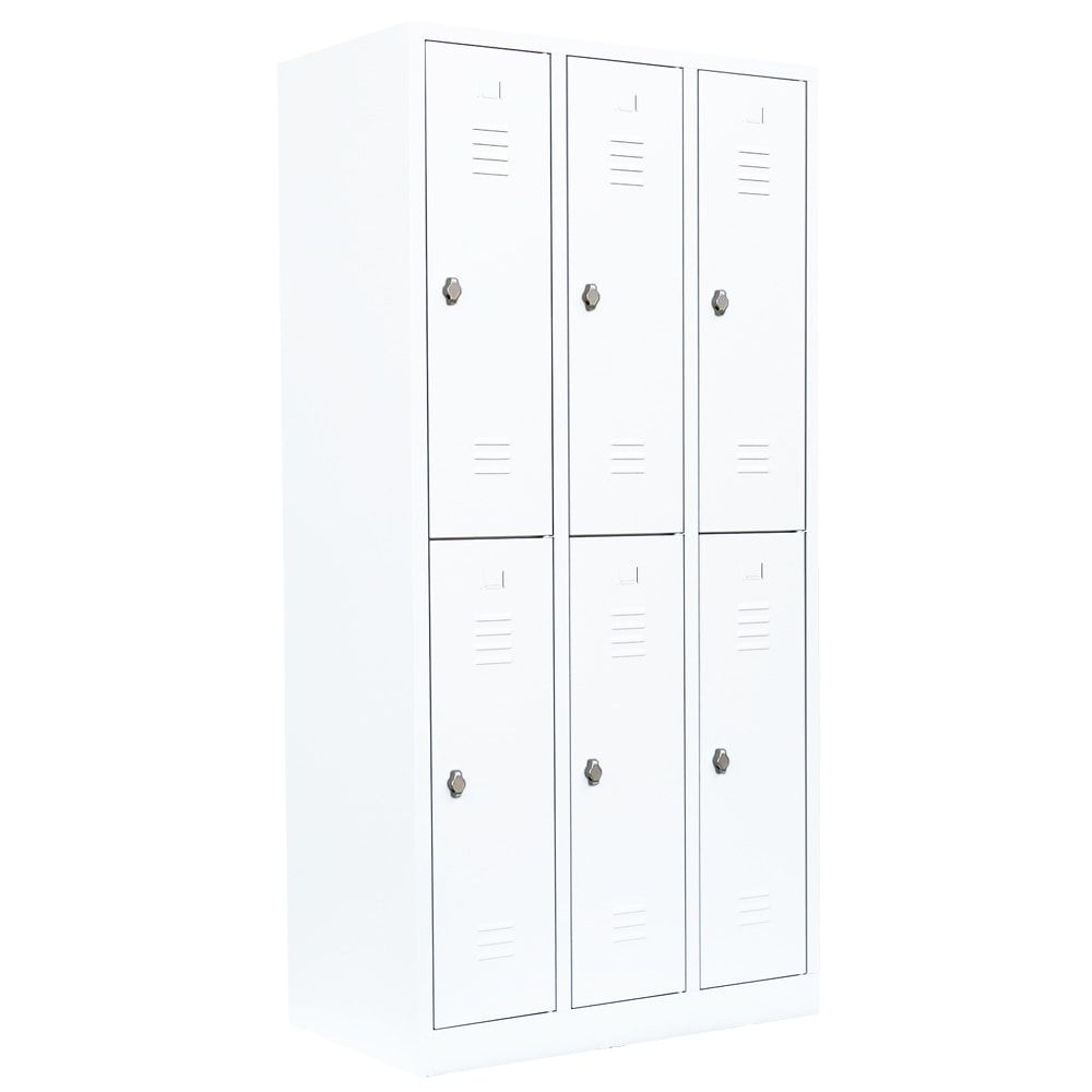 Garderobenschrank, Doppelstockspind, 3 Abteile, 6 Fächer, 1.800 x 885 x 500 mm (HxBxT), Stahl, Drehriegel, Korpus: lichtgrau, Front: anthrazitgrau