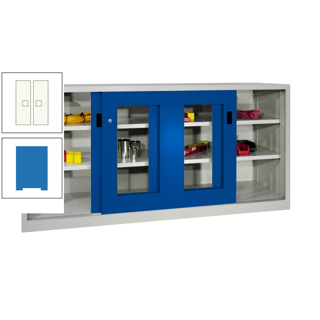 Schiebetürenschrank - Sichtfenstertüren - 1.000x2.000x400 mm (HxBxT) - 4 Böden, gepulvert - Zylinderschloss - anthrazitgrau