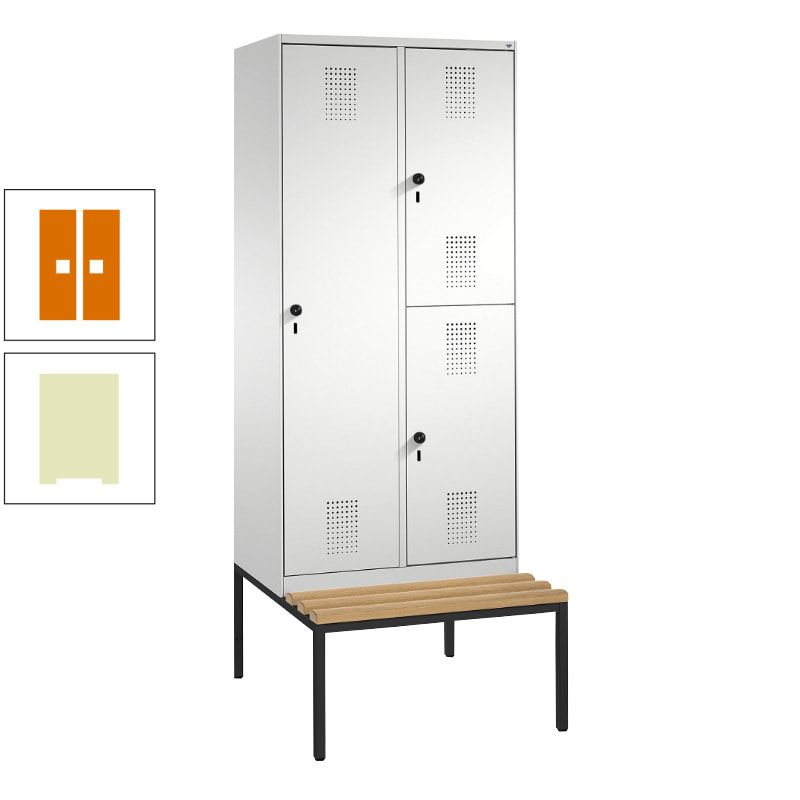 Garderobenschrank, Spind ein- und doppelstöckig Sitzbank, 2 Abteile, 3 Fächer, 2.090 x 800 x 500 mm (HxBxT), Front anthrazitgrau, Korpus anthrazitgrau