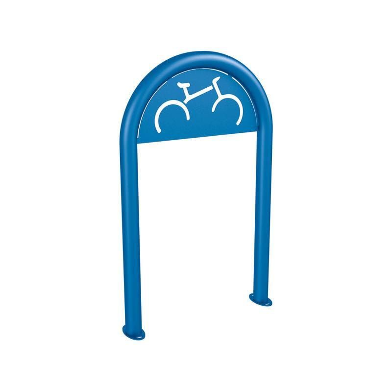 Fahrradbügel - Fahrradständer - mit Beschilderung - mit Bodenplatte - Stahl - Büroklammerform - 1.000 x 625 mm (HxB) - enzianblau